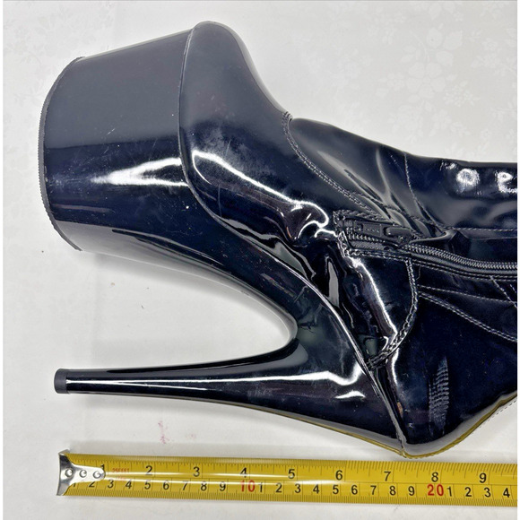 Pleaser Thigh High Platform Boots Size 8 Black Patent Zip Exotic Pole Dance Stri - Picture 8 of 9